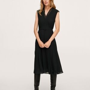 Black flowy chiffon tie belt dress